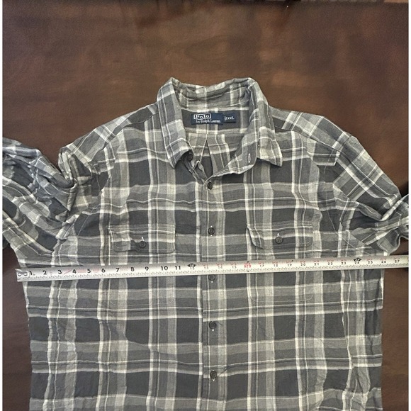 Ralph Lauren Grey Plaid Button Up Long Sleeve Shirt Flannel Elbow Pads Men's 2XL - Picture 5 of 6